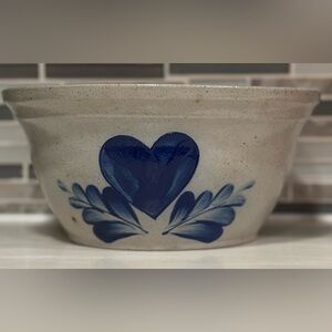Vintage 1991 Eldreth Pottery Salt Glazed Heart Design Mixing Bowl 8.5" Signed